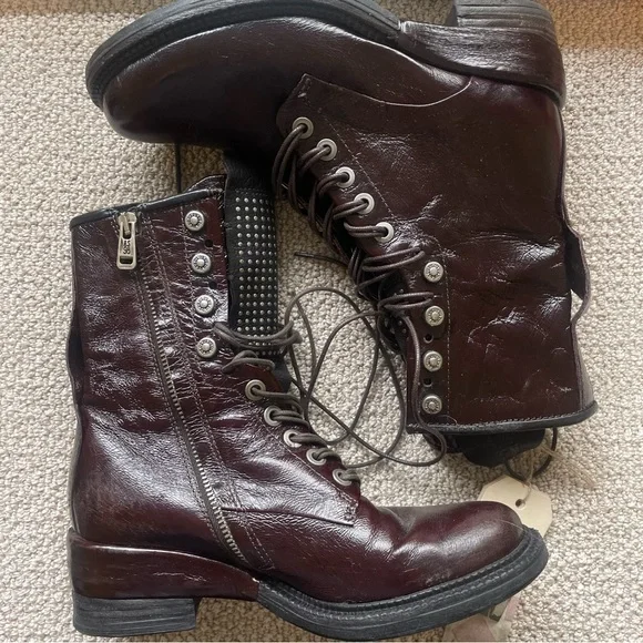 NWT A.S.98 Distressed Lace Zipper Leather Moto Combat Boots AS 98 - Picture 2 of 9